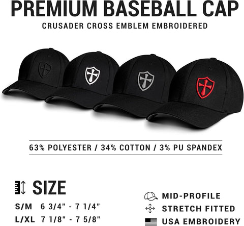 Dion Wear Crusader Baseball Cap for Men, Mid Profile Stretch Fitted