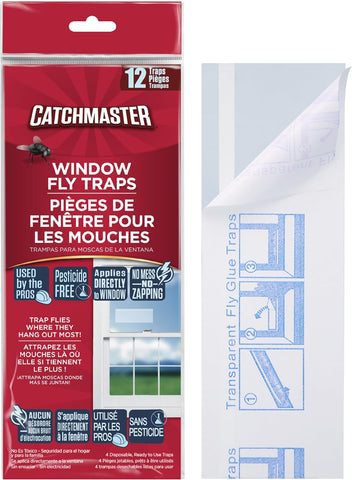Catchmaster Window Fly Traps 12 Pack, Clear Sticky Indoor Fly Trap Strips