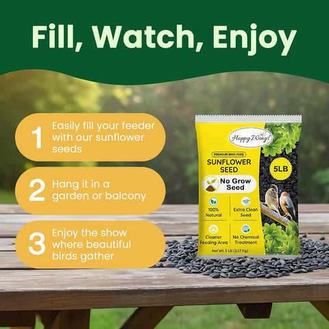 Happy Wings 5 LB Black Oil Sunflower Seeds Bird Food, No Waste Bird Seed