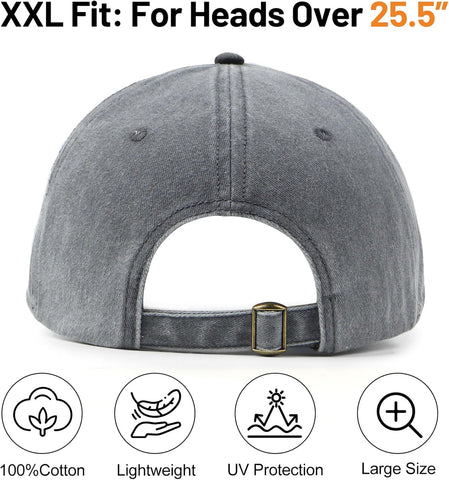 Zylioo XXL Baseball Cap for Big Heads Men Women, Washed Denim Dad Hat