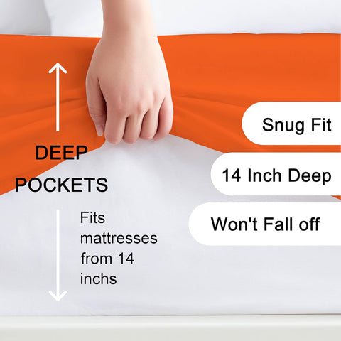 100% Microfiber Twin Size Fitted Sheet Only, Bed Sheet Orange 39"x75"