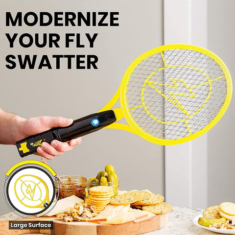 ZAP IT! Rechargeable Electric Fly Swatter Racket - 4,000-Volt Mosquito Zapper with USB Charging Cable and Super-Bright LED Light -Small- Safe 3-Layer Mesh, Yellow, Bug Zapper for Indoors and Outdoors