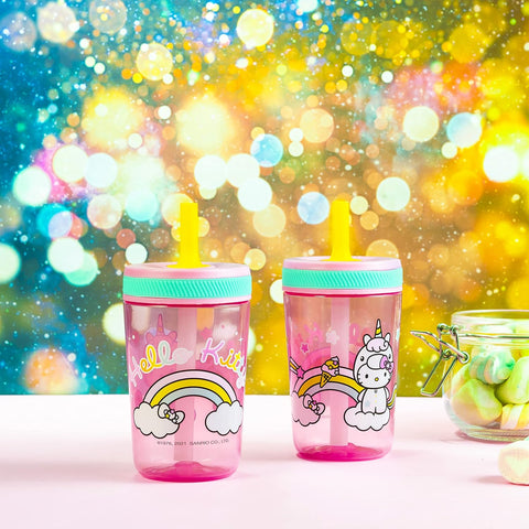 Zak Designs 15oz Hello Kitty Kelso Tumbler Set, Leak-Proof Screw-On Lid with Straw Made of Durable Plastic and Silicone, Perfect Bundle for Kids, 2 Count (Pack of 1)