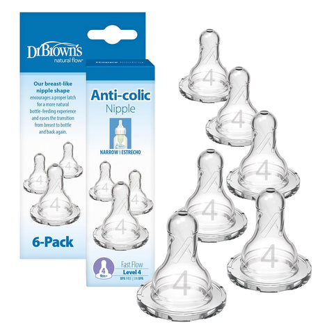 Dr. Brown’s Narrow Level 4 Fast Flow Nipple, 9m+, 6-Pack