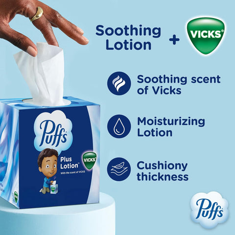 Puffs Plus Lotion with Vicks Facial Tissues, 24 Cubes, 48 Tissues per Box