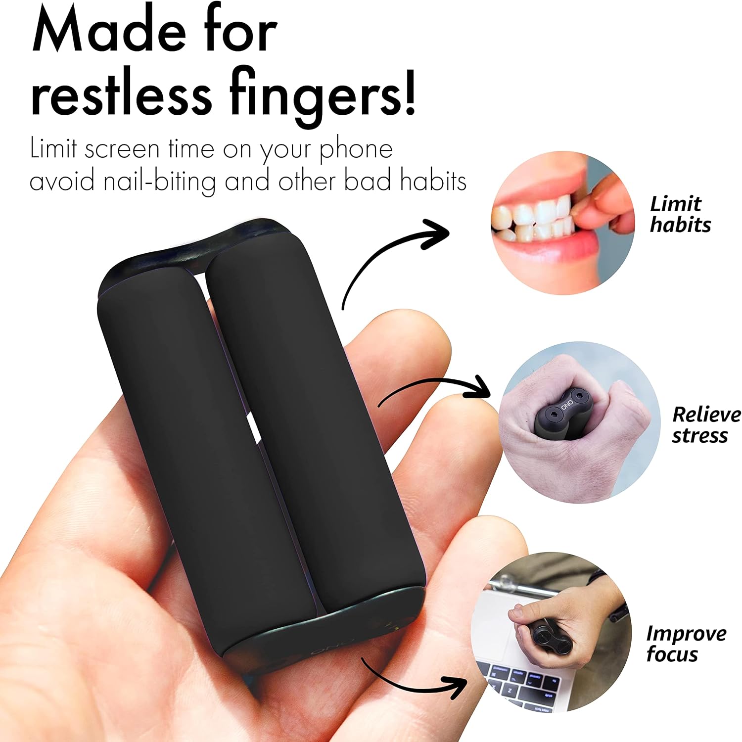ONO Roller - Handheld Fidget Toy for Adults | Help Relieve Stress, Anxiety, Tension | Promotes Focus, Clarity | Compact, Portable Design (Black, Junior Size - ABS Plastic)