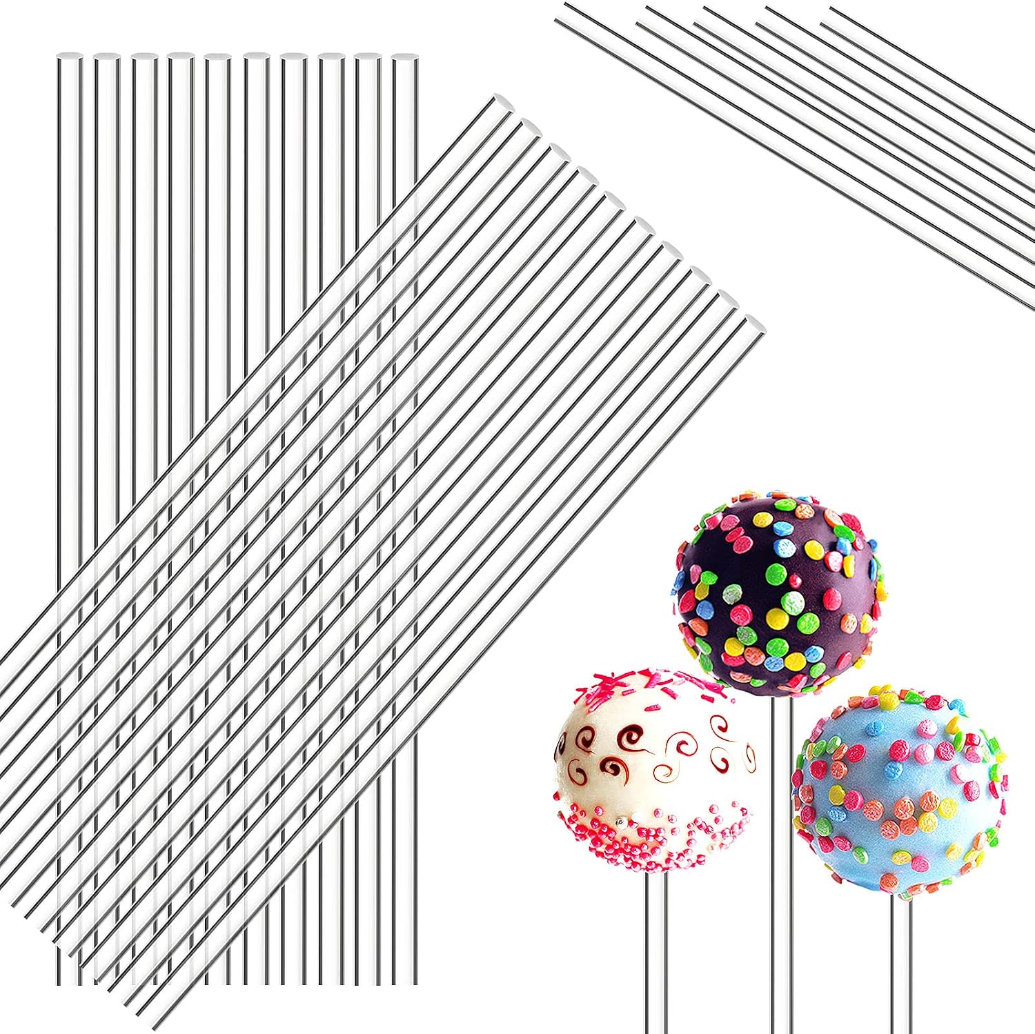 Zopeal 200 Pcs Acrylic Lollipop Stick Cake Pop Rod, 4 x 0.12 Inches, Clear