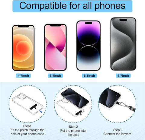 takyu Cell Phone Lanyard, Crossbody Phone Lanyard Adjustable Neck Strap and 2 Pack Phone Wrist Strap with Phone Tether Patches for Most Smartphones-2Black+Grey