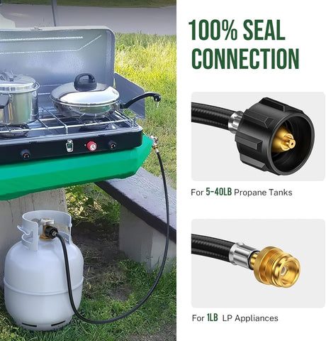 4ft Propane Hose Adapter 1lb to 20lb，Propane Adapter 20lb to 1lb Converter, Propane Tank Adapter Hose 20 lb to 1 lb for Weber Q Grill/Coleman Stove/Blackstone Griddle/Buddy Heater/Weber Traveler