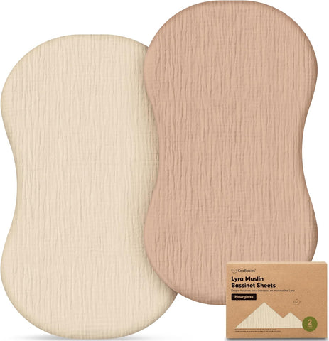 2pk Muslin Baby Bassinet Sheets Girls Boys 30x18 (Almond, Hourglass)