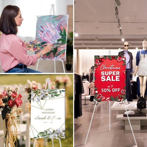 ARTASY 63" Easel Stand for Wedding Signs, White, 1 Pack with Carry Bag