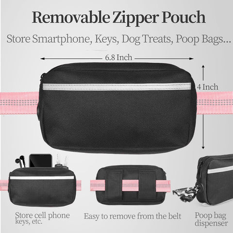 iYoShop Hands Free Dog Leash with Zipper Pouch, Baby Pink, 8-25 lbs, Medium