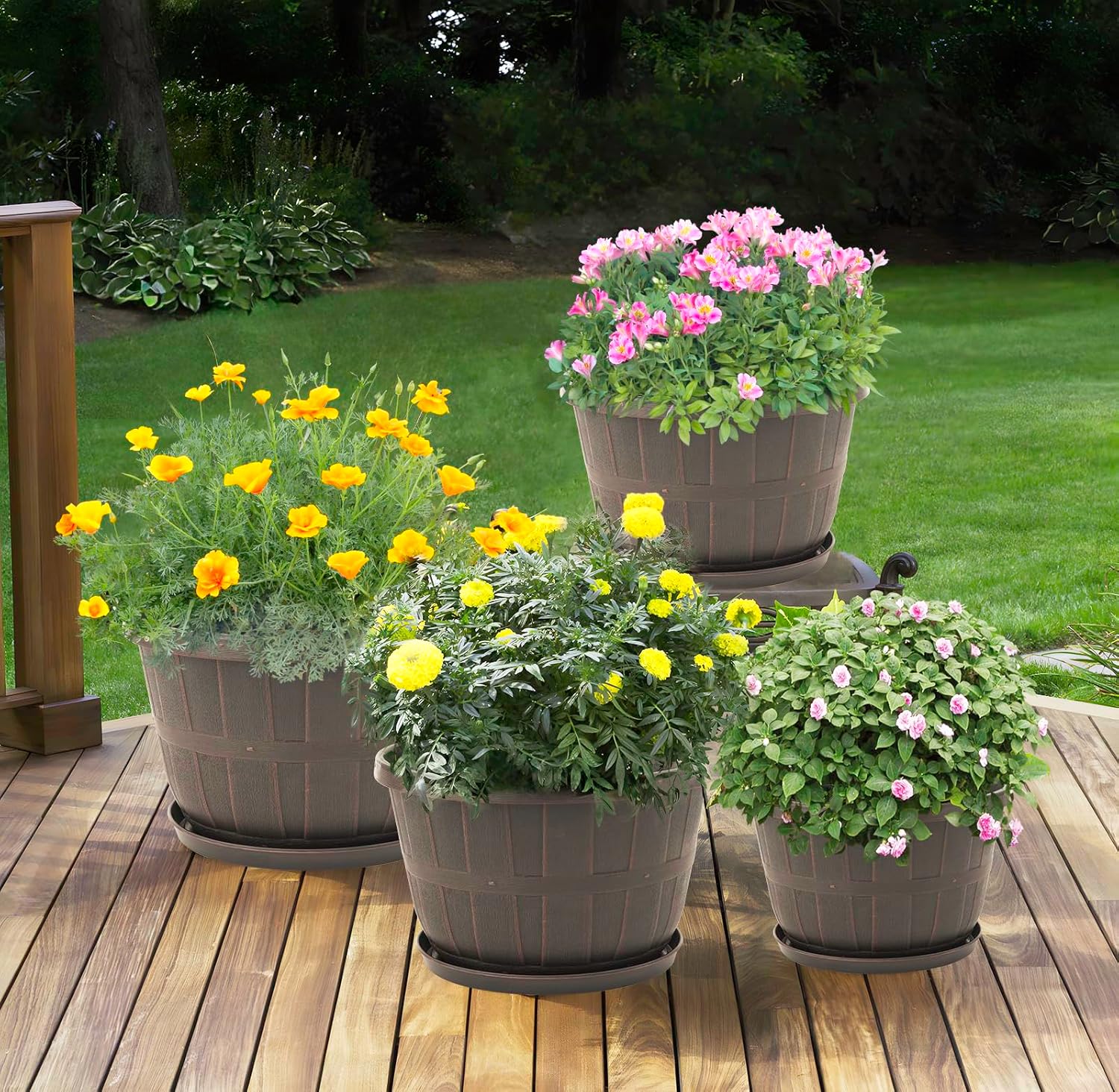 Quarut 4 Pack 10 inch Flower Pots,Plastic Plants Pots Outdoor