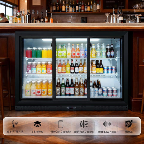 DeepTide 11.3 Cu.Ft Back Bar Cooler with 3 Sliding Glass Door -Beverage Refrigerator with Adjustable Shelves,LED Lighting, Safety Lock for Beer，Coffee or Beverages