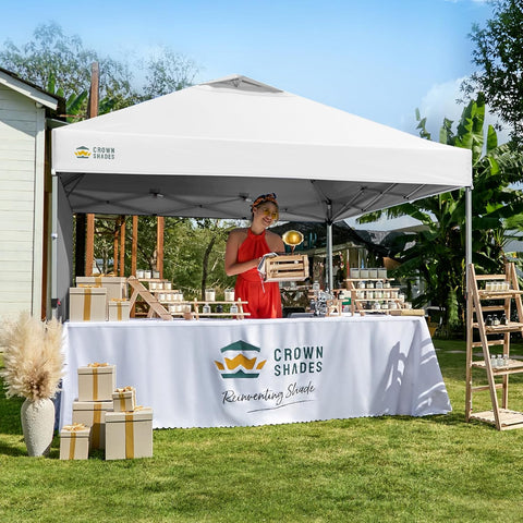 CROWN SHADES 10x10 Pop Up Canopy with 1 Side Wall, Beach Canopy Tent, White