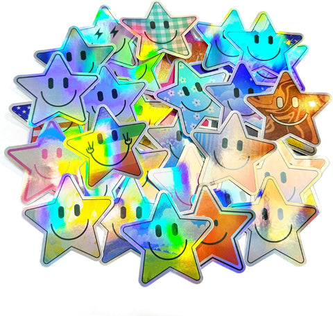 50PCS Smile Holographic Stickers, Star Stickers