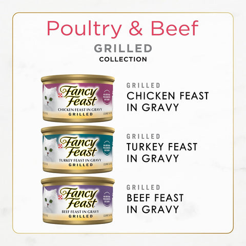Purina Fancy Feast Grilled Wet Cat Food, Poultry & Beef, 3 oz cans, 30-Pack