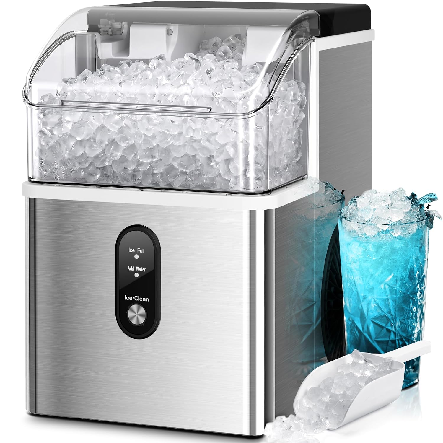 Kismile Nugget Ice Maker,33 Lbs/24H,Chewable Ice,Self-Cleaning,Steel