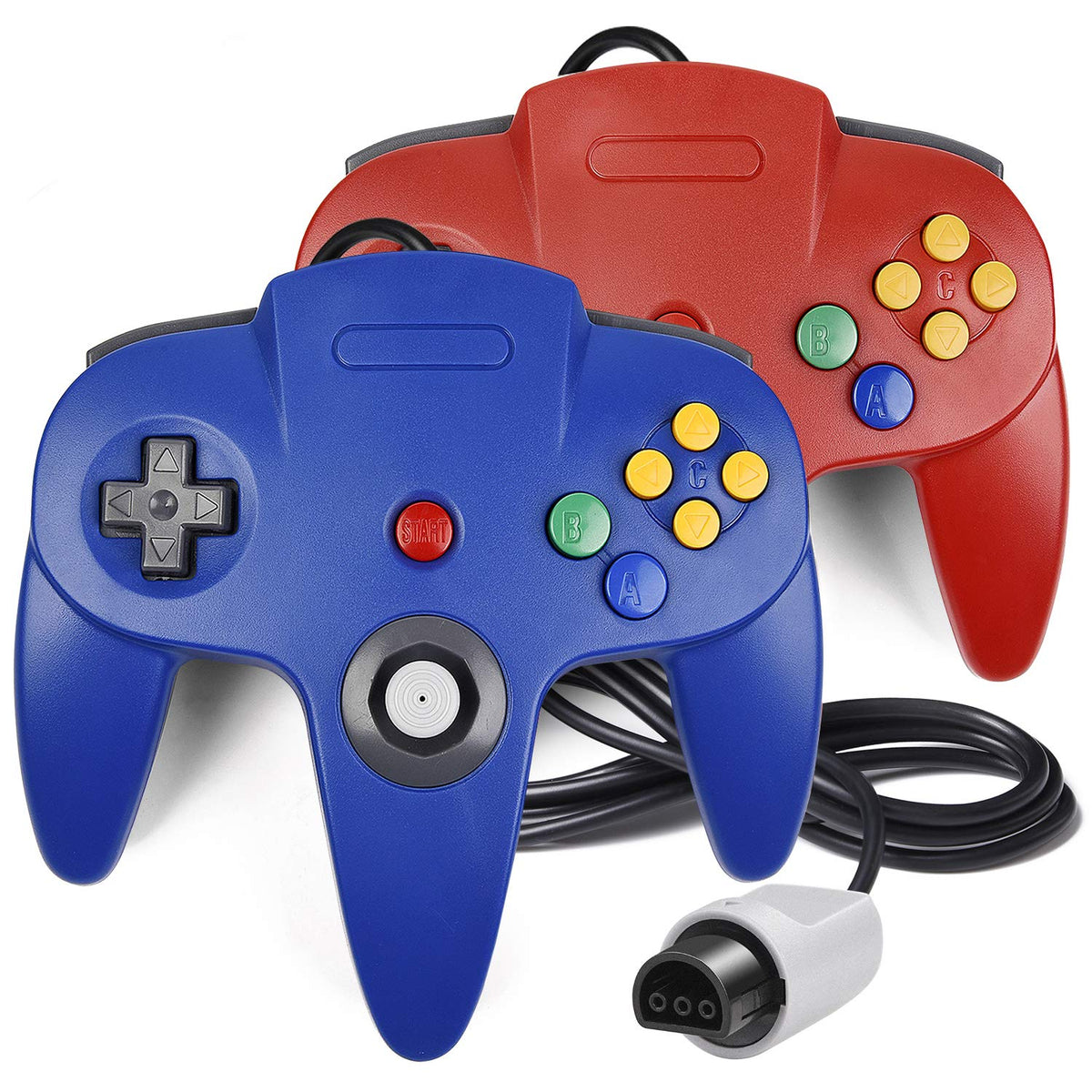 2 Pack N64 Controller, Classic Wired N64 Gamepad for Ultra 64 (Red/Blue)