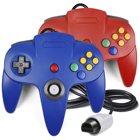 2 Pack N64 Controller, Classic Wired N64 Gamepad for Ultra 64 (Red/Blue)