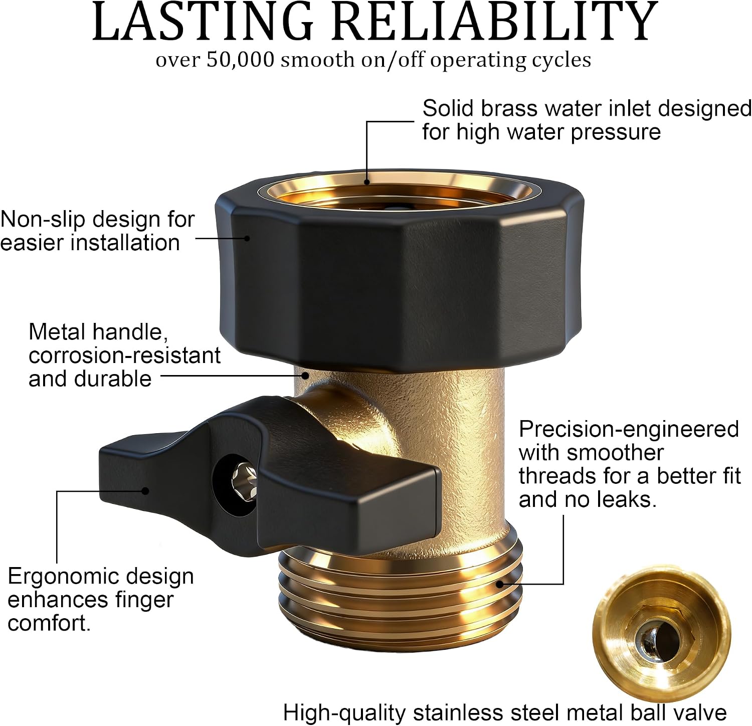 Hourleey Garden Hose Shut Off Valve, Heavy Duty 3/4 Inch Solid Garden Hose Shut Off Valve with 2 Extra Rubber Washers
