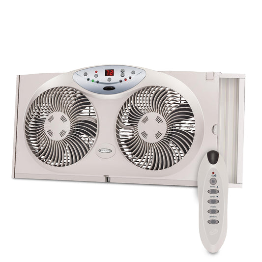 Bionaire 8.5" Twin Window Fan with Reversible Airflow, 3 Speeds, Remote Control