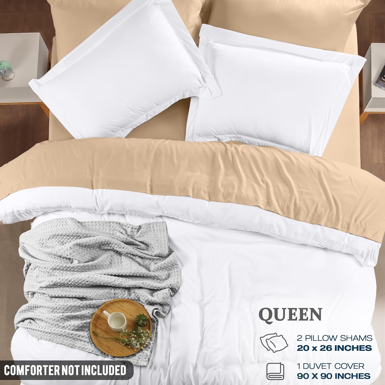 Duvet Cover Queen, 3 Piece Cotton Like Polyester with Zipper Closure, White