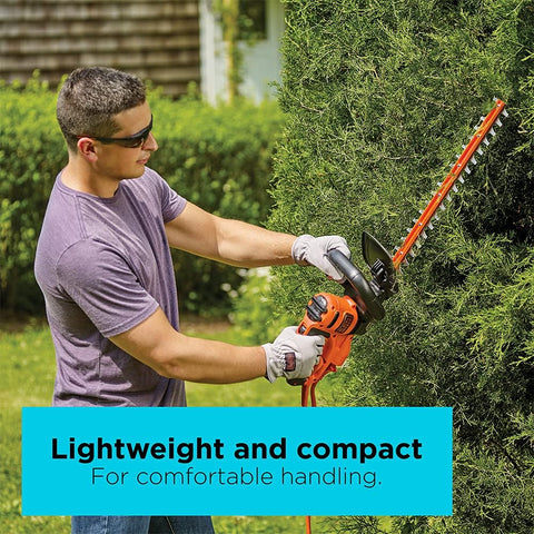 BLACK+DECKER 22" Electric Hedge Trimmer, Lightweight 4.0 Amp Corded Dual Action Shrub Trimmer, Full Wraparound Handle, High Output Low Vibration (BEHT350FF)