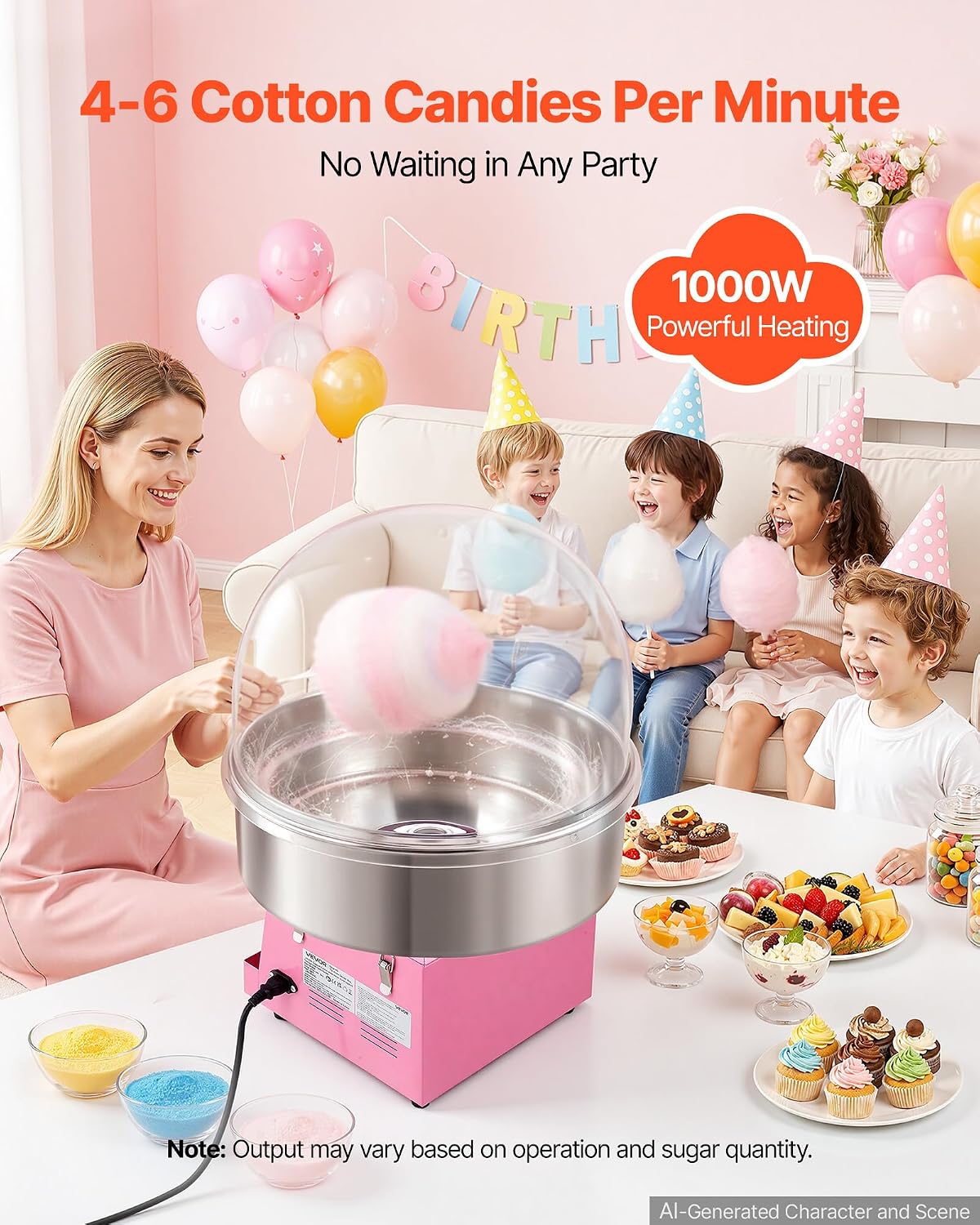 VEVOR Commercial Cotton Candy Machine, 1000W Electric Candy Floss Maker