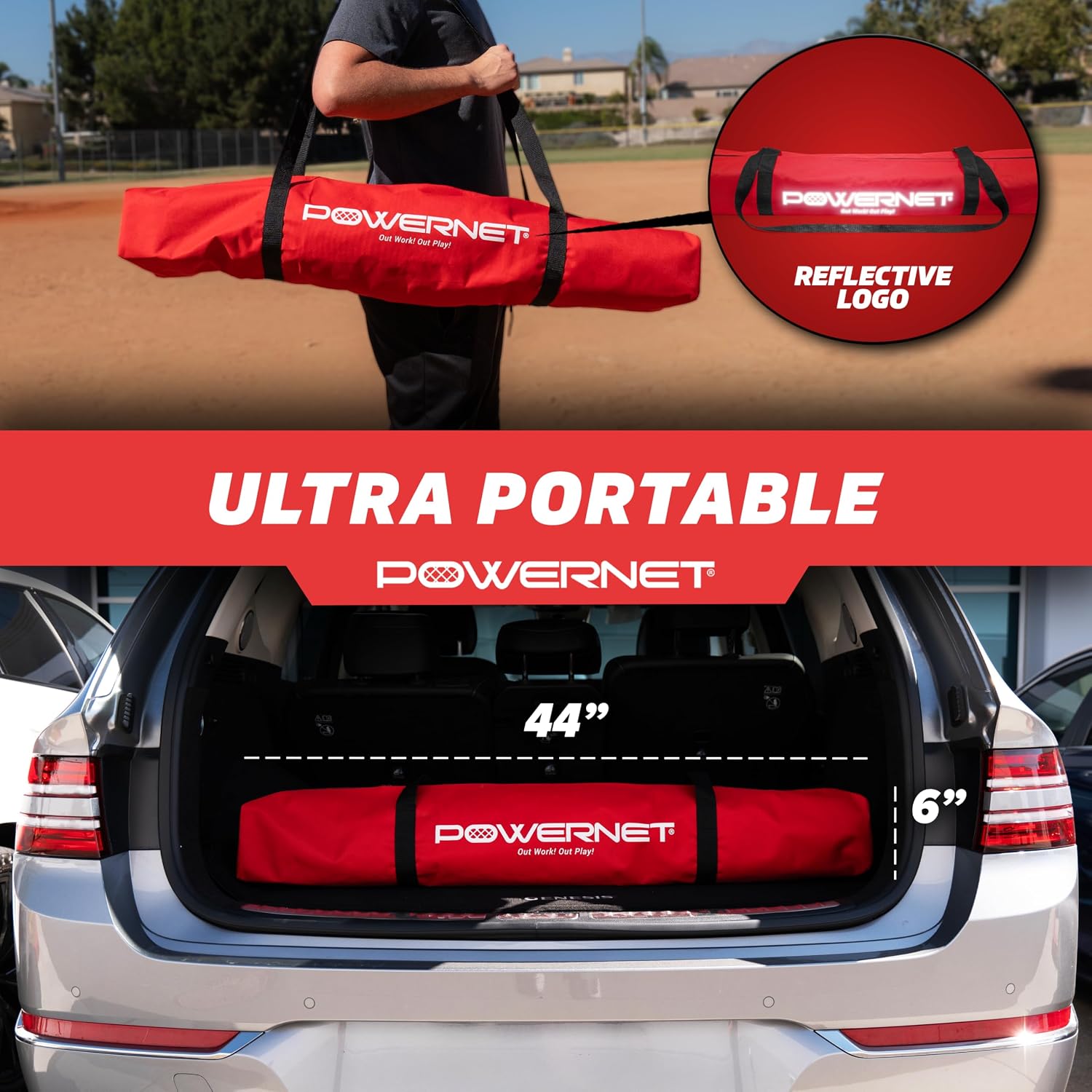 PowerNet 7x7 Full Mouth Baseball Net, Portable Large Mouth Batting Net, Outdoor Softball & Baseball Batting Practice Training Equipment
