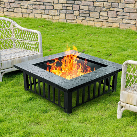 EcoNook 32 inch Square Outdoor Fire Pit Table with Spark Screen