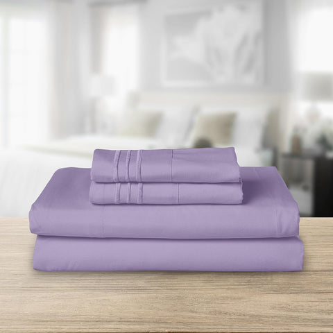 Elegant Comfort Luxurious 1500 Premium Hotel Quality Microfiber Three Line Embroidered Softest 4-Piece Bed Sheet Set, Wrinkle and Fade Resistant, Queen, Lavender