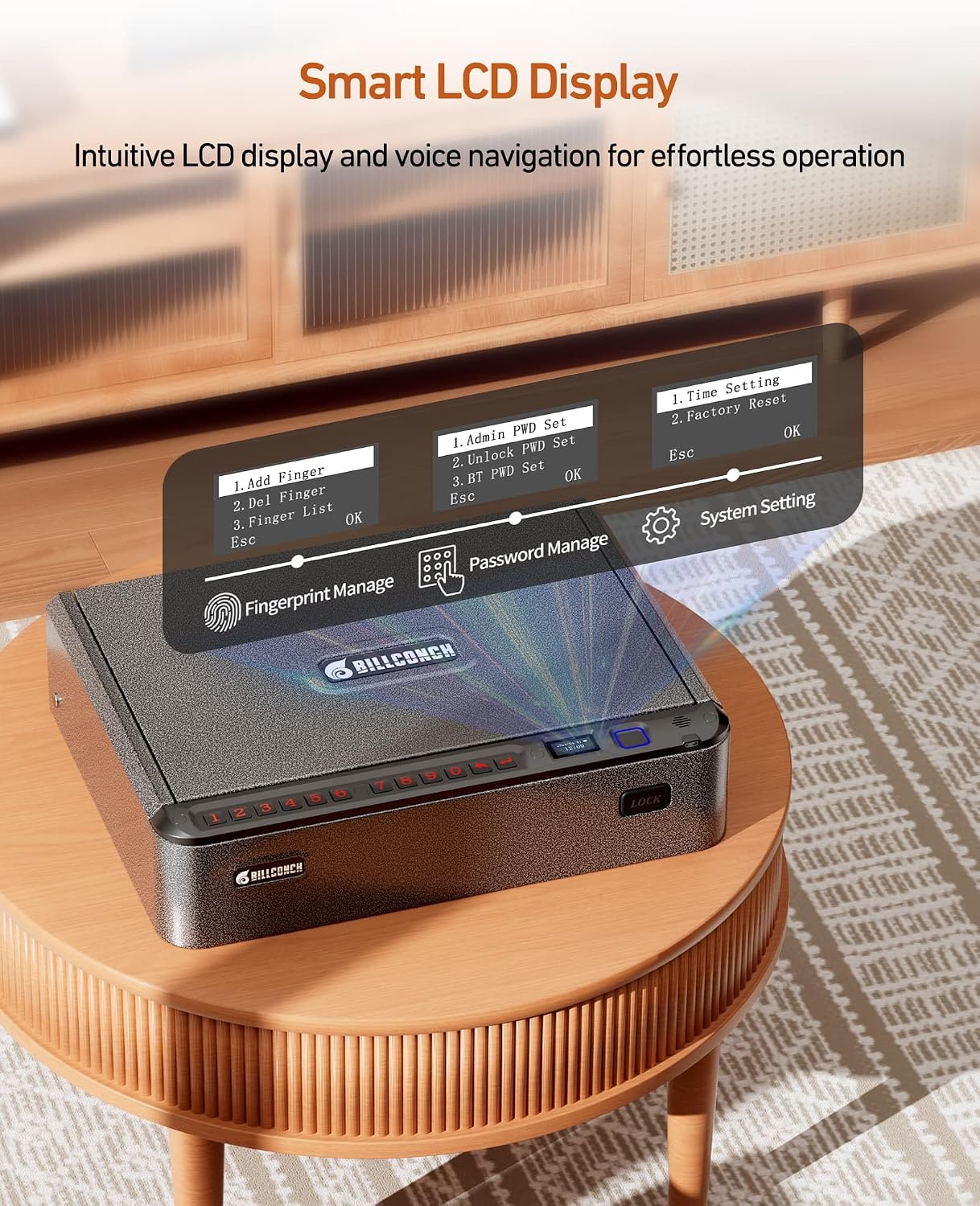 BILLCONCH Smart Gun Safe with Fingerprint, App, Keypad,LCD& Security Cable