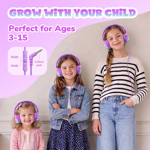 Owliwise Kids Headphones with Cord with Mic, 85/94dB Safe Volume Limit