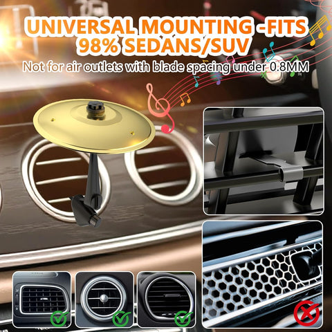 Car Cymbal Air Vent, Mini Car Crash Cymbals, Add Fun to Your Drive with Car Drum | A Great Gift For Drummers And Music Lovers | All Vehicle Types (Gold, 5.5 Inch)