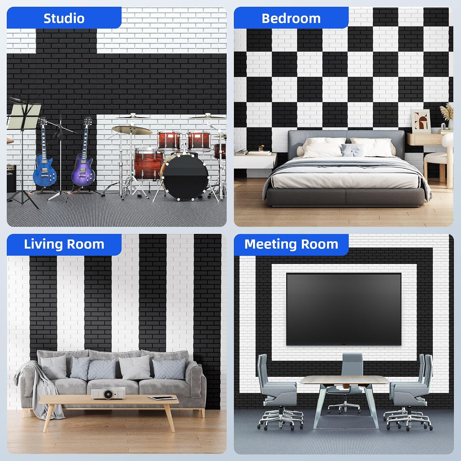 12 Pack Acoustic Panels with Self Adhesive Sound Proof Foam Panels for Wall