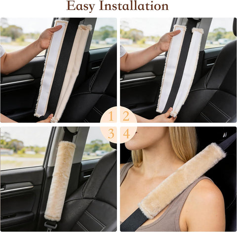 Amooca 2-Pack Soft Furry Universal Seatbelt Cover Car Shoulder Pad