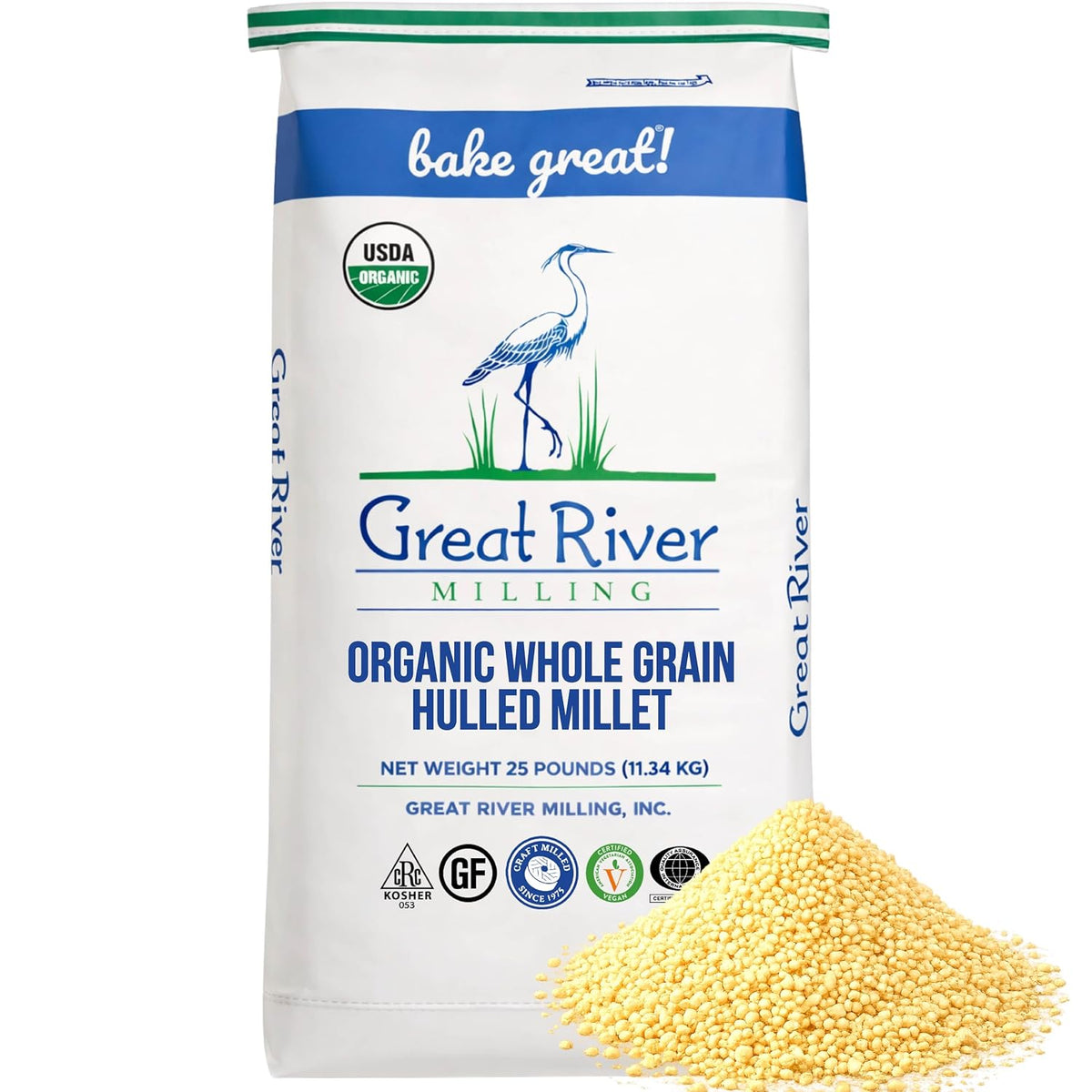 Great River Milling Organic Hulled Millet, Whole Grain, 25 lb