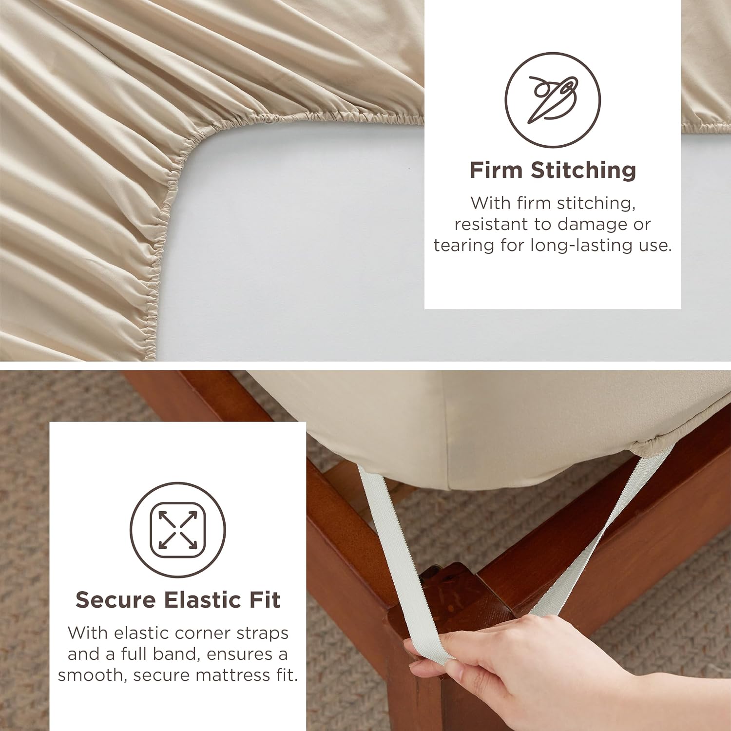 Bedsure Deep Pocket King Sheet Set - Fits Mattresses Up to 21 Inches Thick - 4 Piece GentleSoft Bed Sheets, Moisture Wicking, Soft & Cooling Bedsheet & Pillowcases, Easy & Secure Fit, Beige