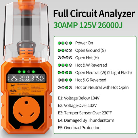 30 Amp RV Surge Protector 26000J Overload Auto Shutoff & Manual Reset