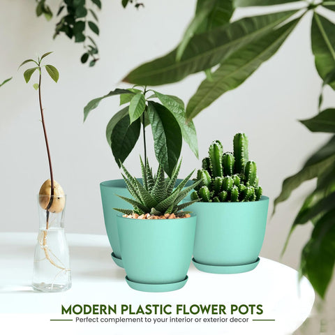 Plant Pots Indoor with Drainage, 5 Pack Multi-Size Planters Set, Aqua