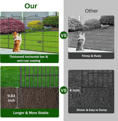 6 Panel No Dig Decorative Garden Fence with Gate 42" H x 13'L for Pets