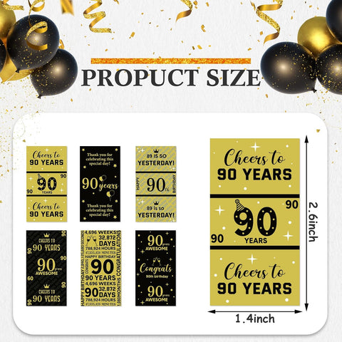 Tenare 90 Pcs 90th Birthday Candy Wrappers, Black and Gold Stickers