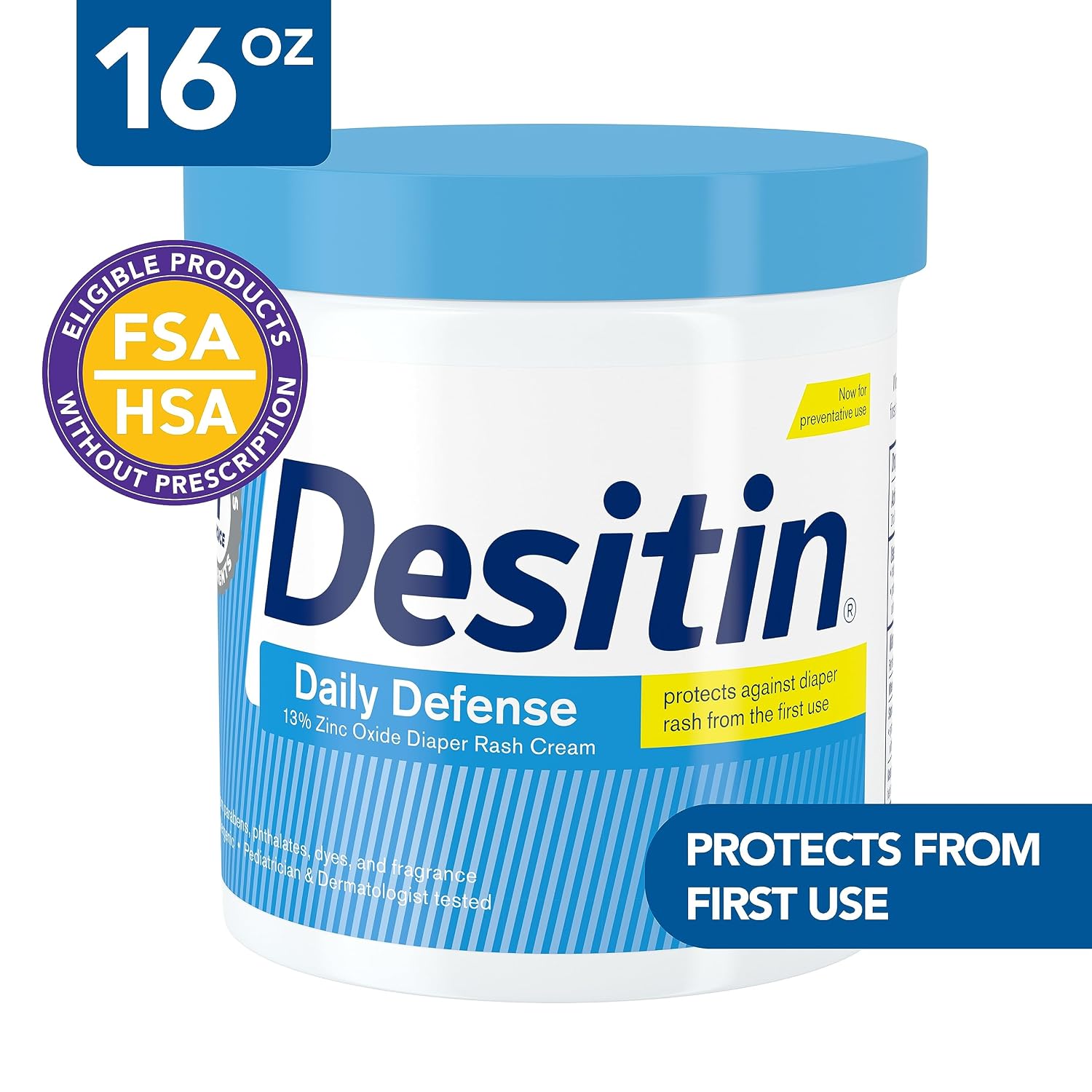 Desitin Daily Defense Diaper Rash Cream, 13% Zinc Oxide, 16 oz