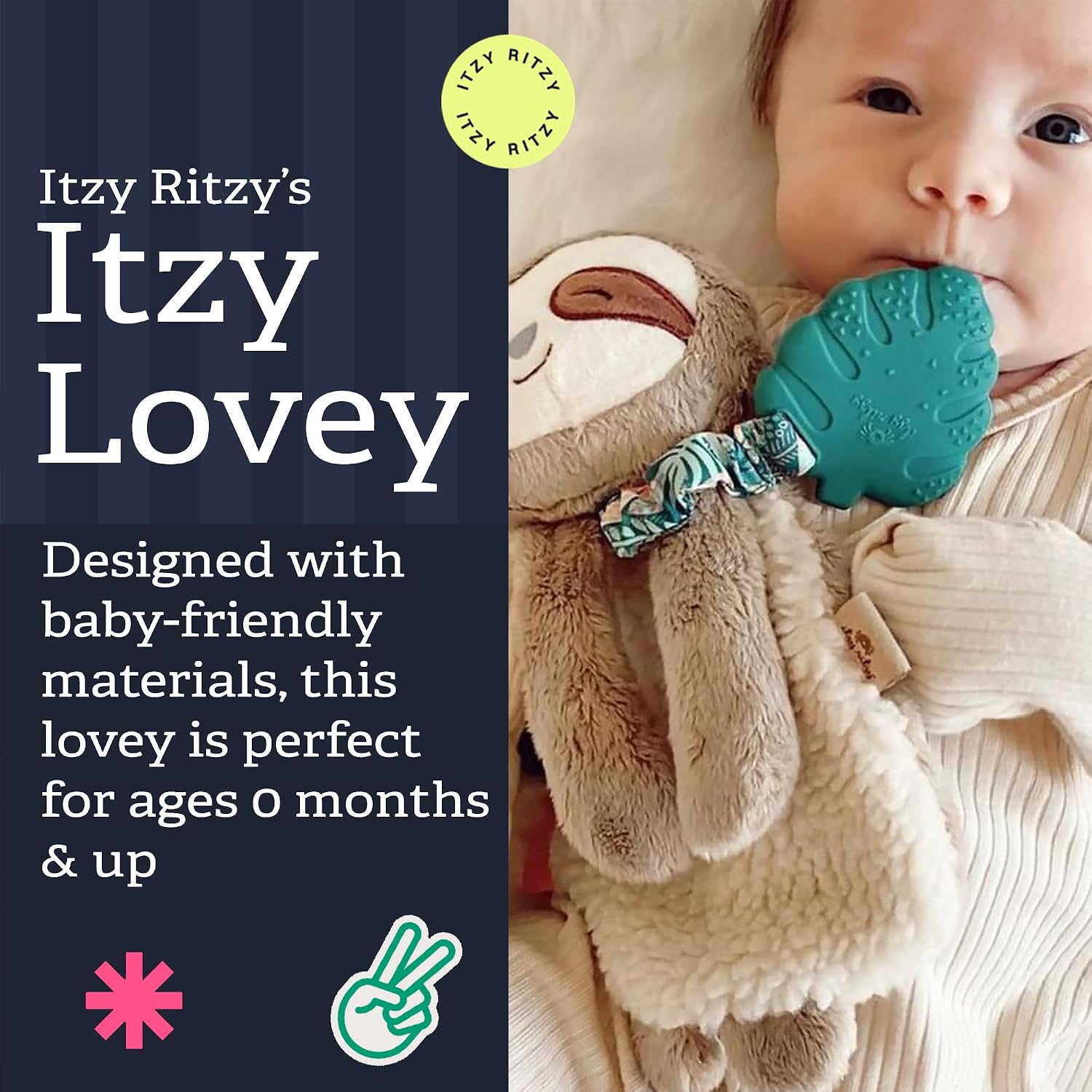 Itzy Ritzy Lovey Including Teether, Teething Relief, 0 Months & Up (Sloth)