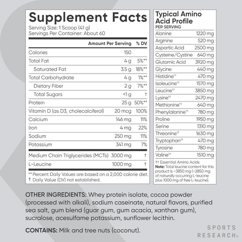 Sports Research® Whey Protein Isolate Powder Dutch Chocolate, 5.42lb Bag
