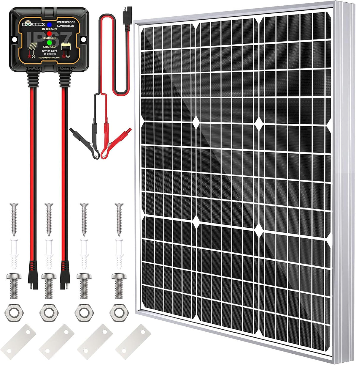 SOLPERK Solar Panel Kit 50W 12V, Solar Battery Trickle Charger Maintainer