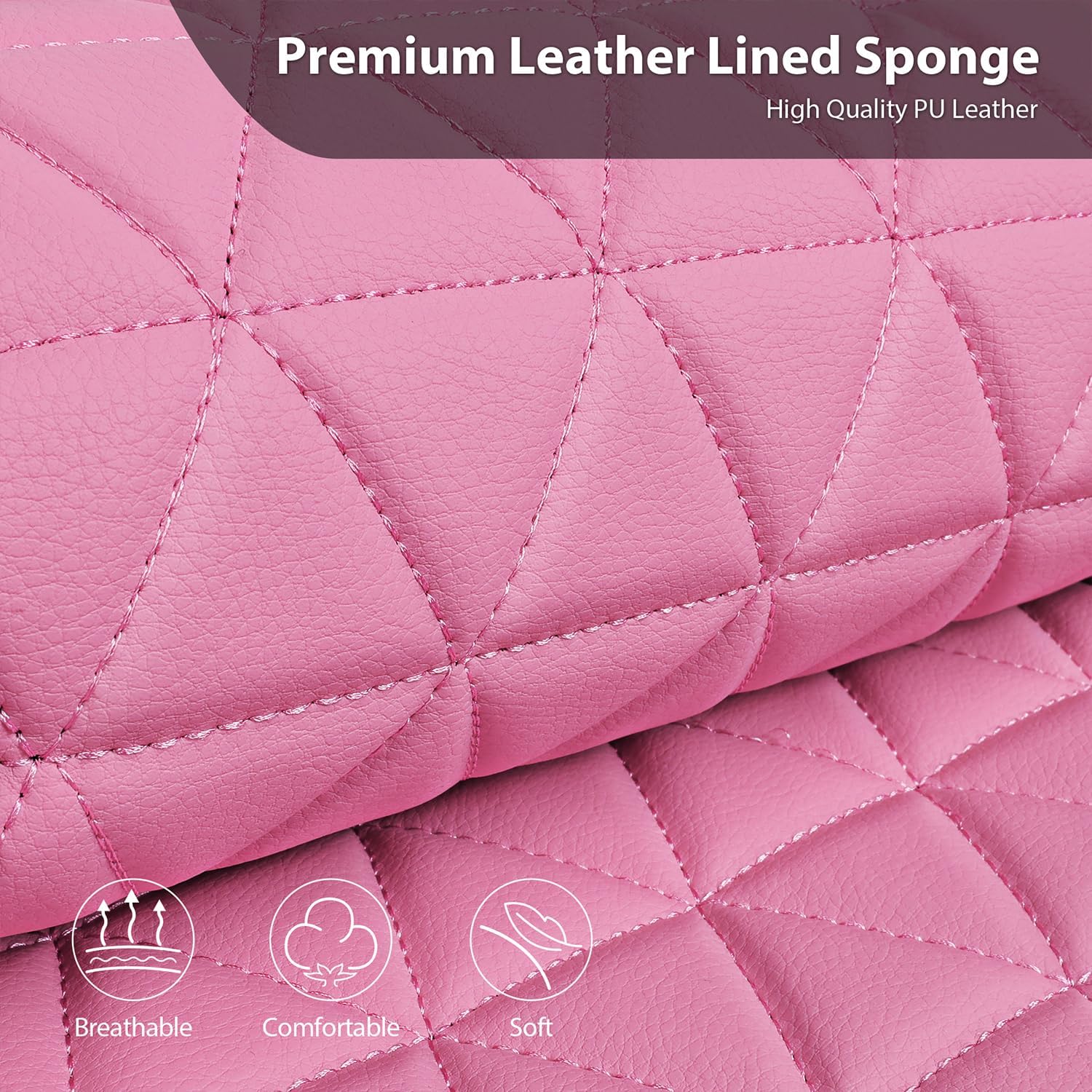 CAR PASS Bling Diamond Pink Leather Car Seat Covers Full Sets Interior Sets, Waterproof Shining Glitter Sparkly Crystal Universal Armrest Fit for Automotive Truck SUV Cute Women Girl, Pink Rhinestone