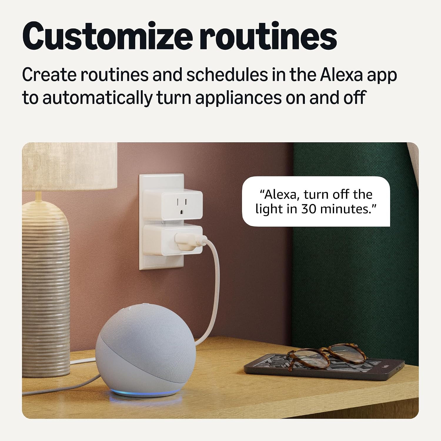 Amazon Basics Smart Plug, Works with Alexa Only, Voice Control, Remote APP Control, Schedule, Compact Design, Versatile, 2.4 GHz Wi-Fi, No Hub Required, 4-Pack, White