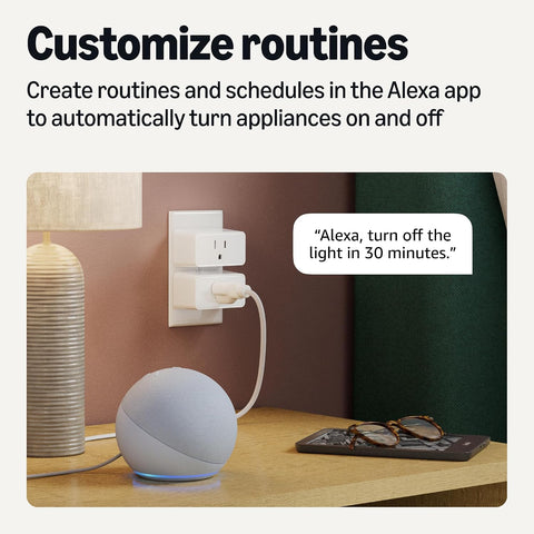 Amazon Basics Smart Plug, Works with Alexa Only, Voice Control, Remote APP Control, Schedule, Compact Design, Versatile, 2.4 GHz Wi-Fi, No Hub Required, 4-Pack, White